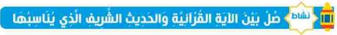 نشاط صل بين الآية القرآنية والحديث الشريف الذي يناسبها